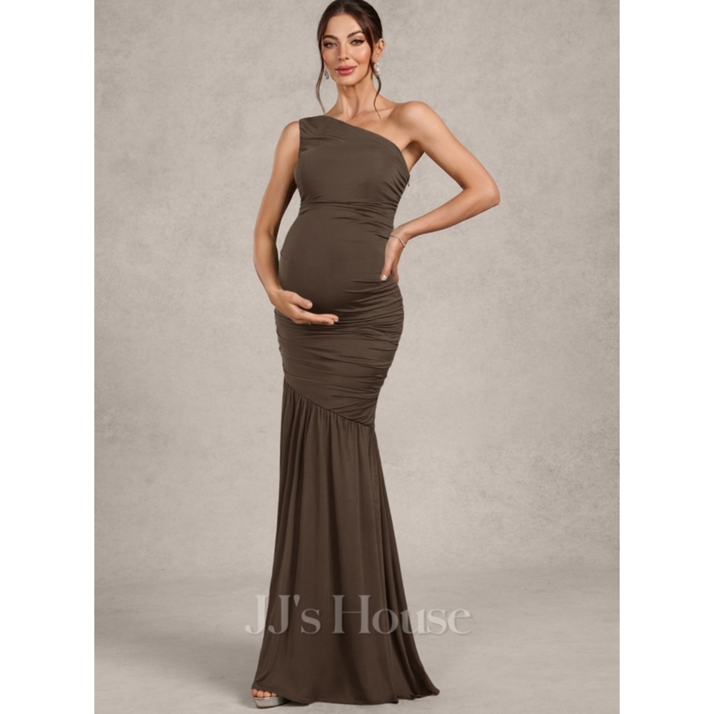 JJs House Chic Brown One-Shoulder Maternity Dress